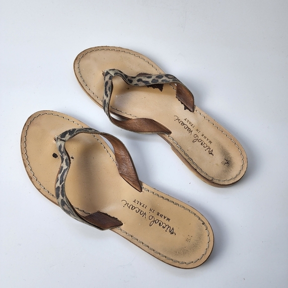 ⭐️40% Off⭐️ Niccolo Vacari  Leather Leopard Flip Flops - Picture 1 of 9